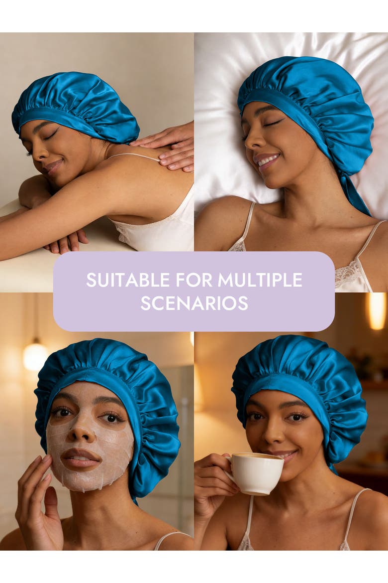 Women's Mulberry Silk Bonnet with Long Ribbons, Alternate, color, Teal