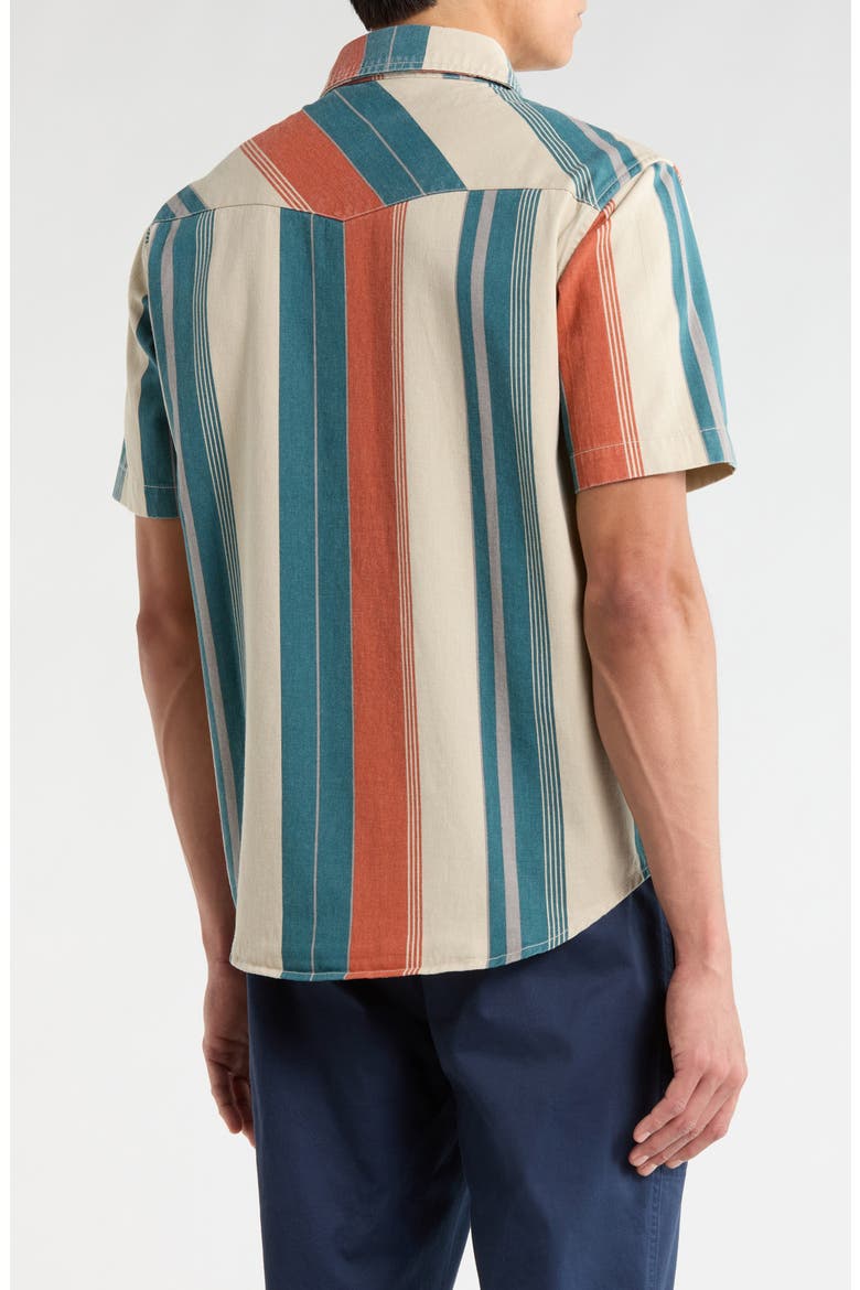 Amarillo Stripe Short Sleeve Cotton Twill Button-Up Shirt, Alternate, color, EL ROJO STRIPE
