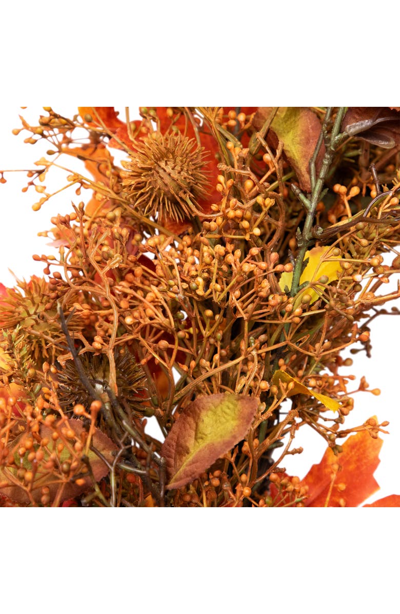 Northlight Maple Leaves, Burs and Berries Artificial Fall Harvest Wreath - 24", Alternate, color, Orange