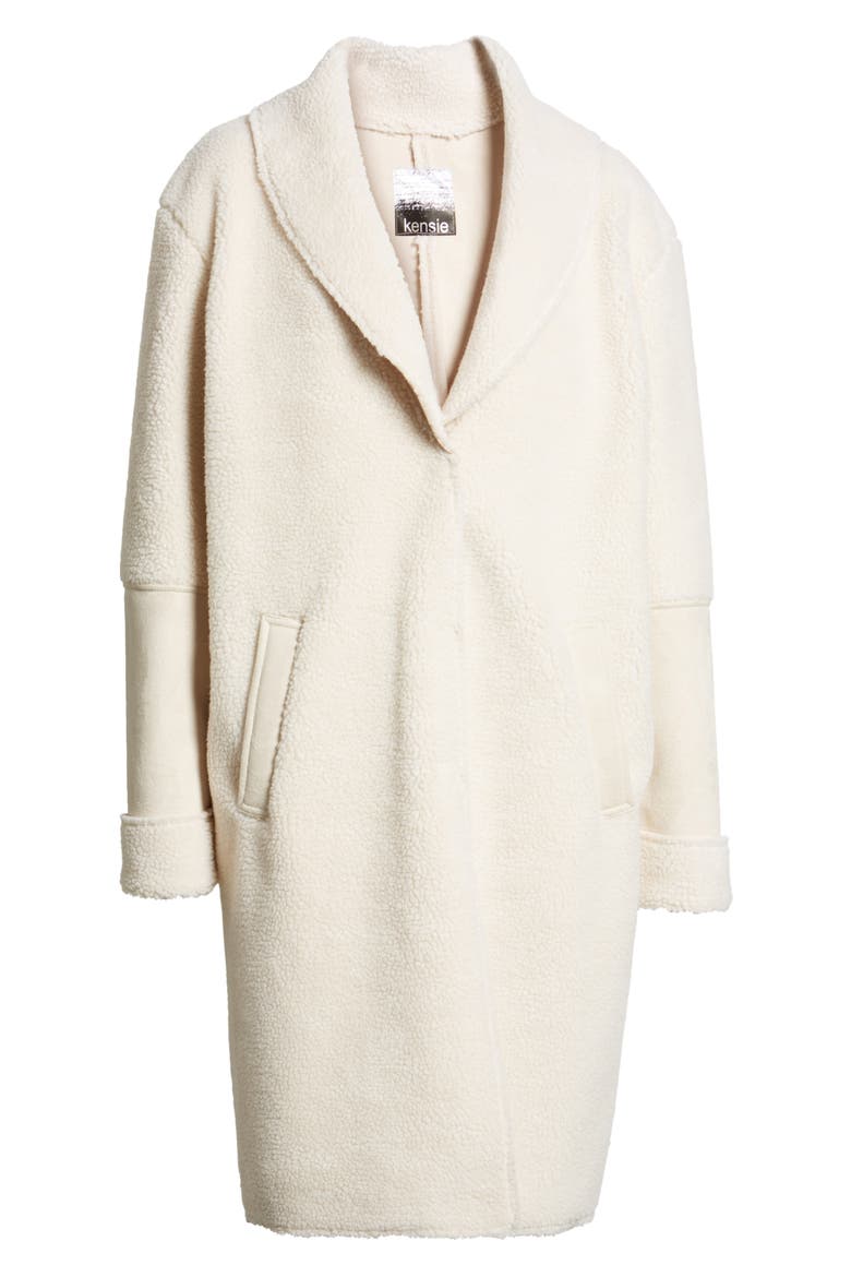 Faux Shearling Long Coat, Alternate, color, IVORY