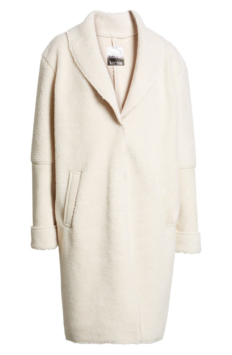 Kensie Faux Shearling Long Coat, Alternate, color,