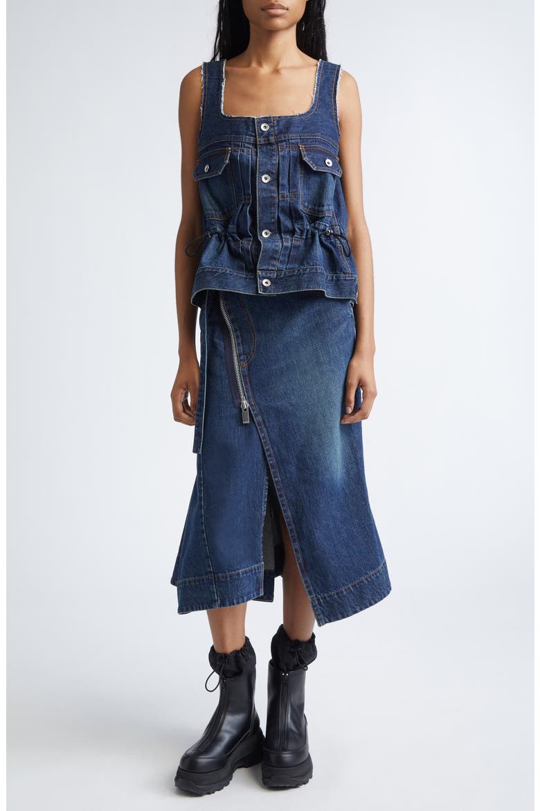 Belted Denim Midi Skirt, Alternate, color, BLUE