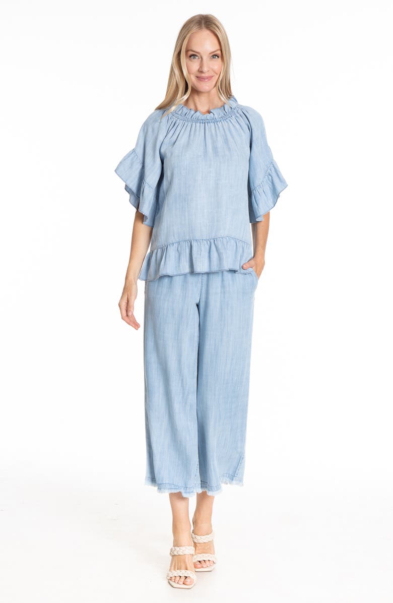 APNY Frayed Pull-On Crop Wide Leg Chambray Pants, Alternate, color, 