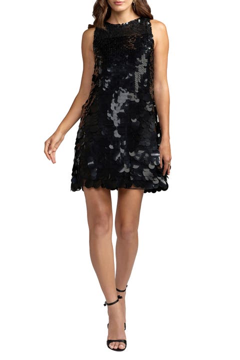 Sleeveless Disc Sequin Trapeze Mini Dress