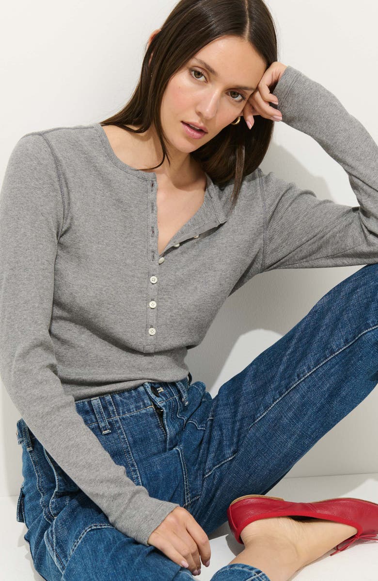 Alex Mill Laine Cotton Blend Rib Henley, Alternate, color, Heather Grey