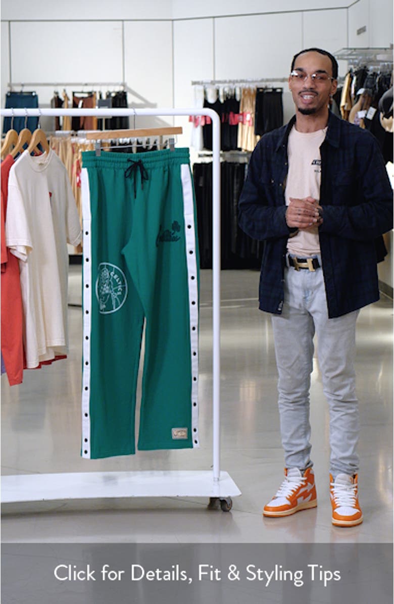 Boston Celtics Snap-Up Cotton Graphic Track Pants, sales video thumbnail