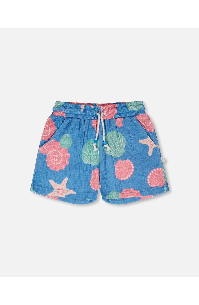 Deux par Deux Crinkle Jersey Straight Fit Shell Shorts, Main, color, Blue Seashell Print