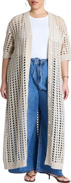 ELOQUII Open Stitch Cardigan Duster