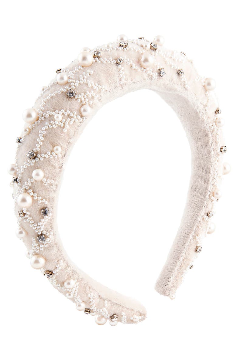 Deepa Gurnani Kareena Imitation Pearl Padded Headband, Main, color,