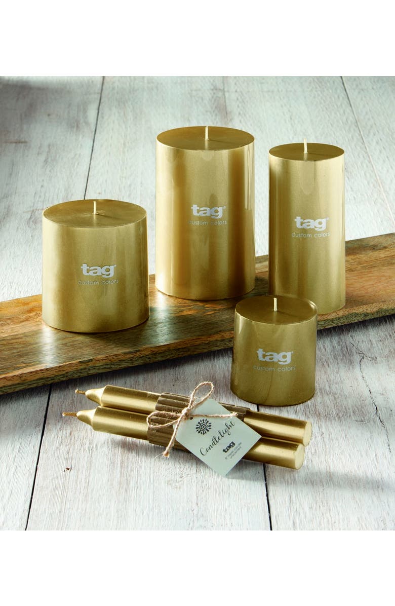 tag Gold Metallic Pillar Candle Unscented Long Burning Home Decor, Alternate, color, Gold
