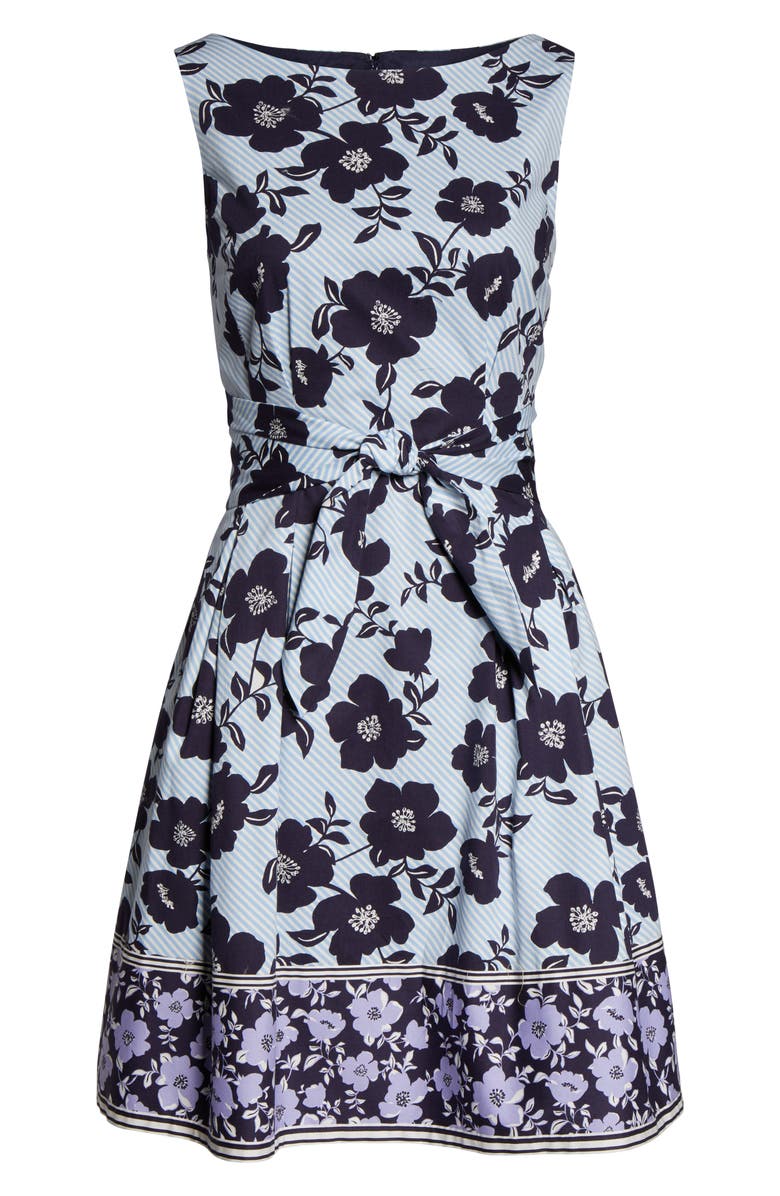 Vince Camuto Floral & Stripe Fit & Flare Dress, Alternate, color, Purple/ Blue