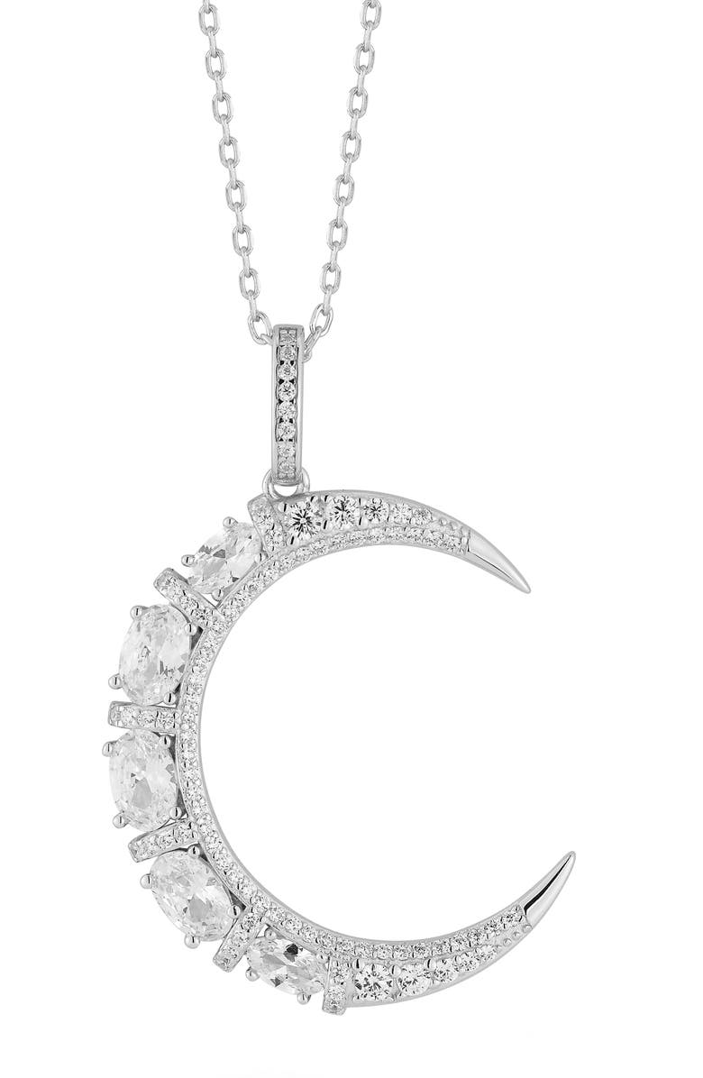 GLAZE JEWELRY Crescent Moon Pendant Necklace, Main, color, Silver