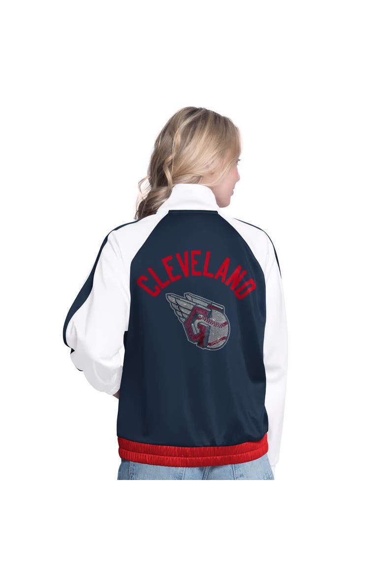 Women's G-III Sports by Carl Banks  White/Navy Cleveland Guardians Rally Rhinestone Raglan Full-Zip Track Jacket, Alternate, color, White