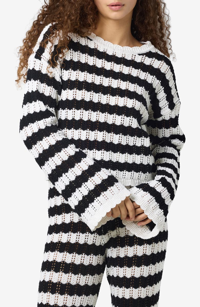 Noisy may Laika Open Stitch Sweater, Main, color, Birch Stripes Black