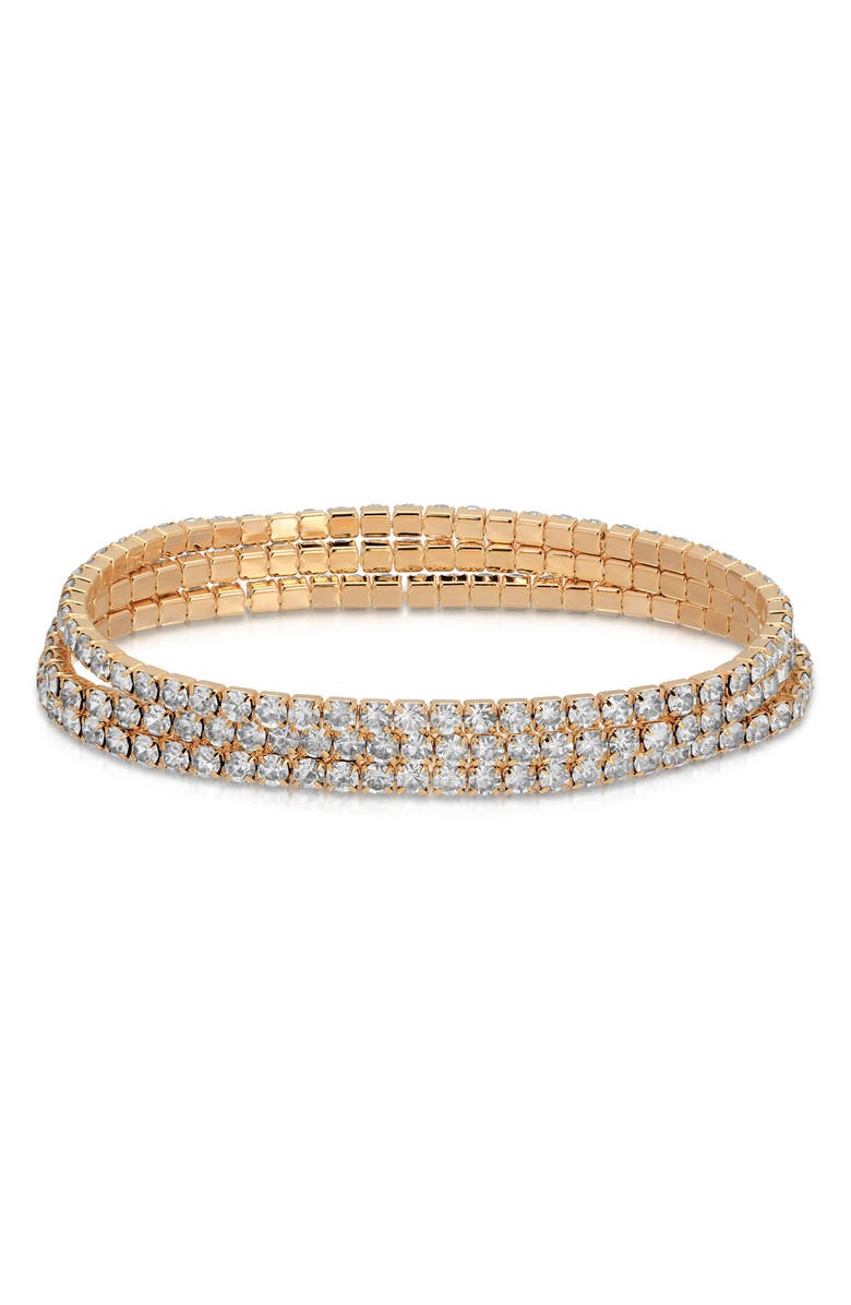 Ettika Set of 3 Cubic Zirconia Stretch Bracelets, Main, color, Gold