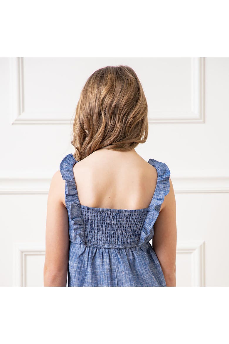 Girls' Organic Ruffle Neck Jumpsuit, Toddler, Alternate, color, Chambray