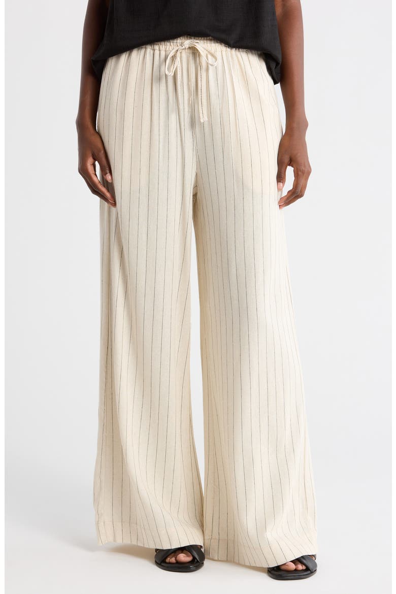Stripe Drawstring Pants, Main, color, NATRUAL / BLACK STRIPE