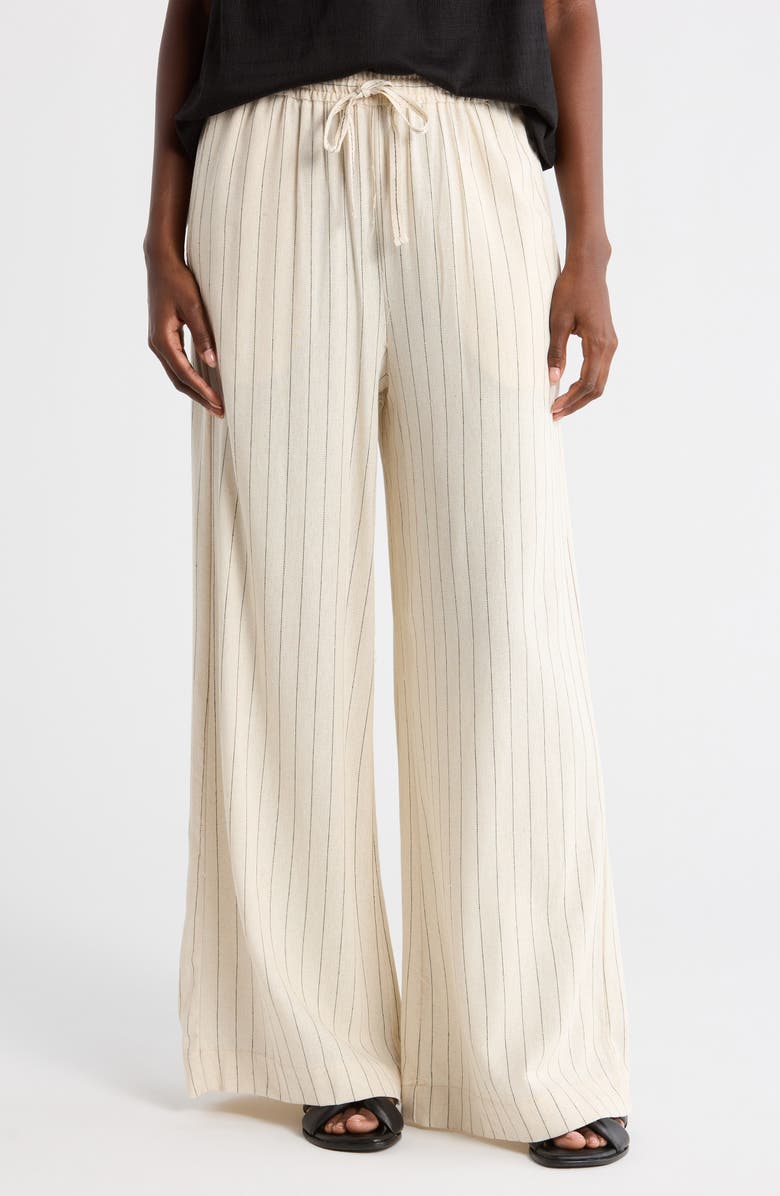 MAX STUDIO Stripe Drawstring Pants, Main, color, Natrual / Black Stripe