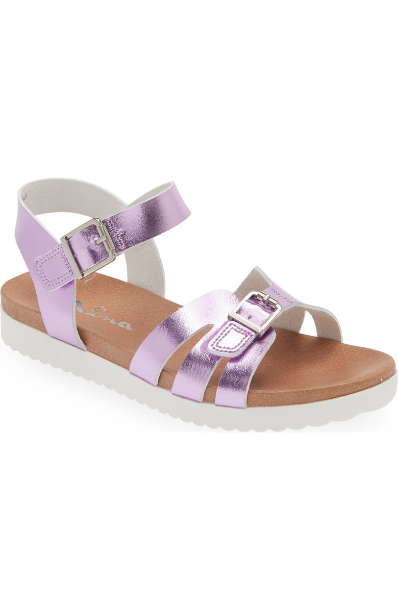 Nina Kids' Lacey Metallic Strappy Sandal, Main, color, Purple Metallic