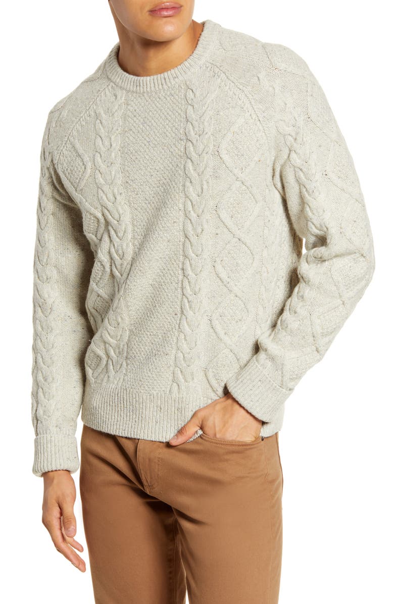 Madewell Donegal Cable Knit Fisherman Sweater, Main, color, 
