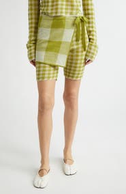 YanYan Gingham Wool Bike Shorts with Removable Wrap Panel