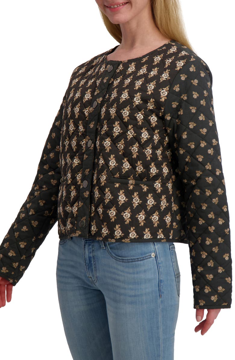 Lucky Brand Diamond Quilted Jacket, Alternate, color, Black Floral