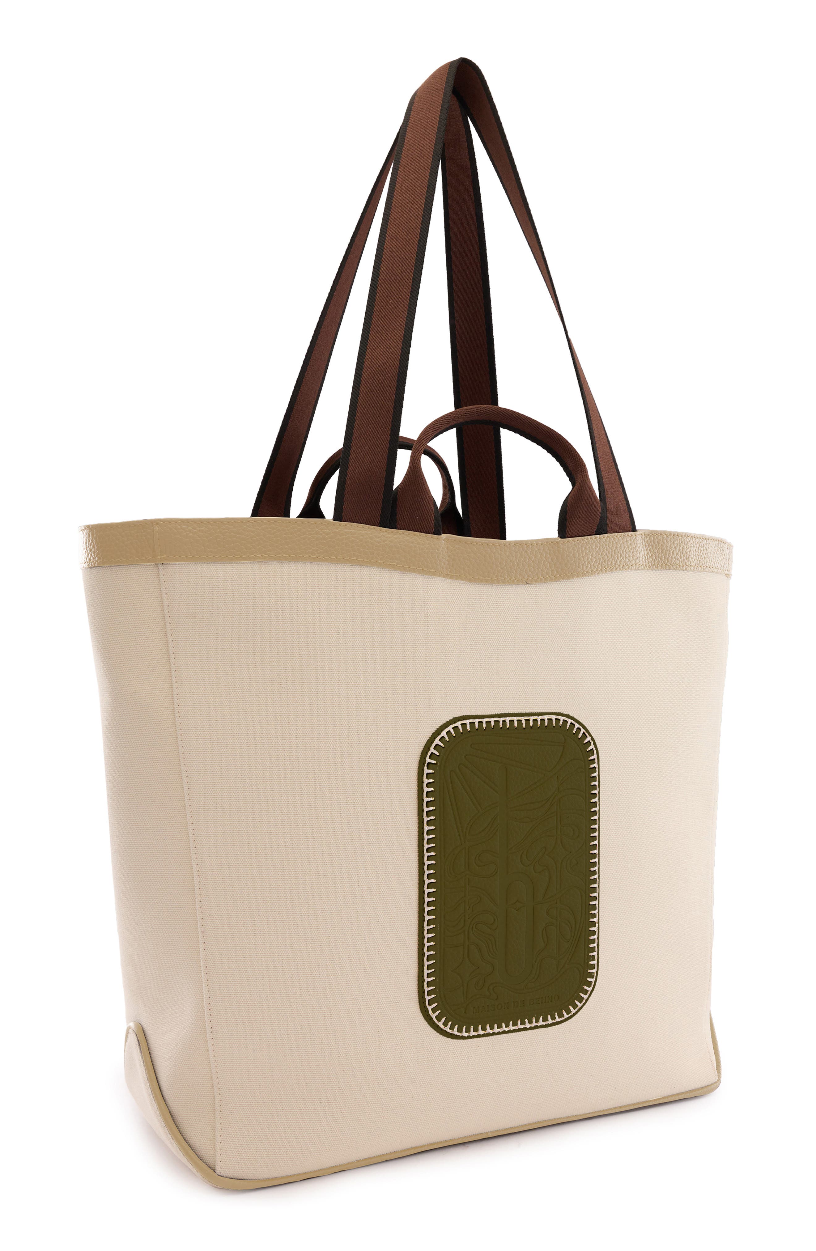 Maison Large Canvas & Leather Tote, Alternate, color, SAND/ WOOD