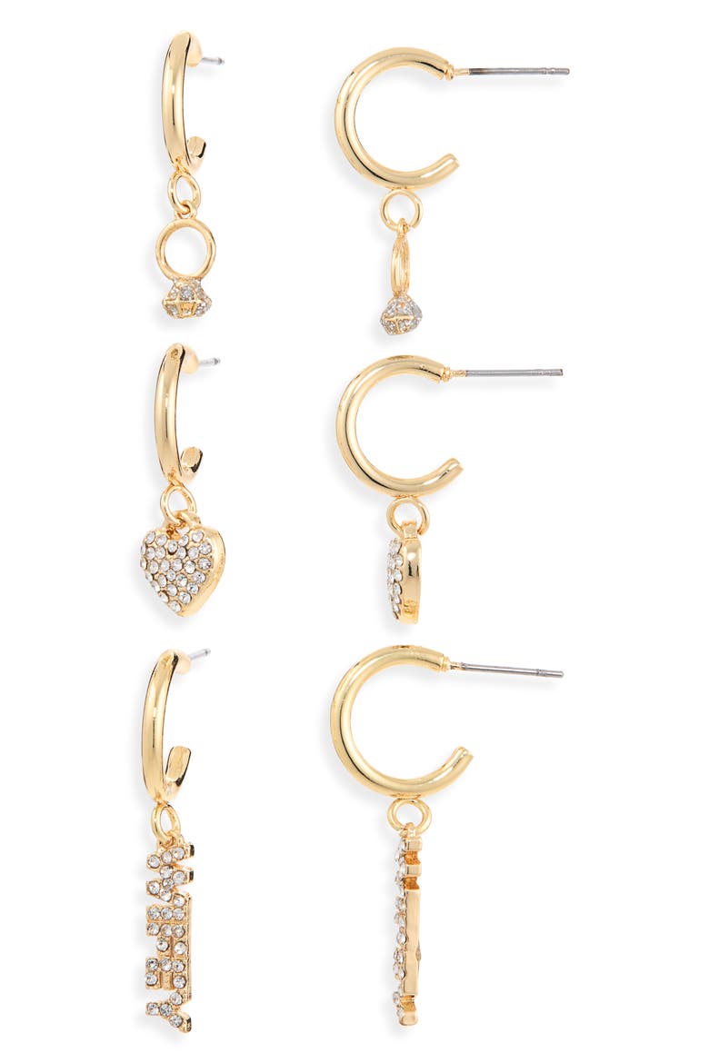 Wifey Material Set of 2 Huggie Hoop Earrings, Alternate, color, GOLD