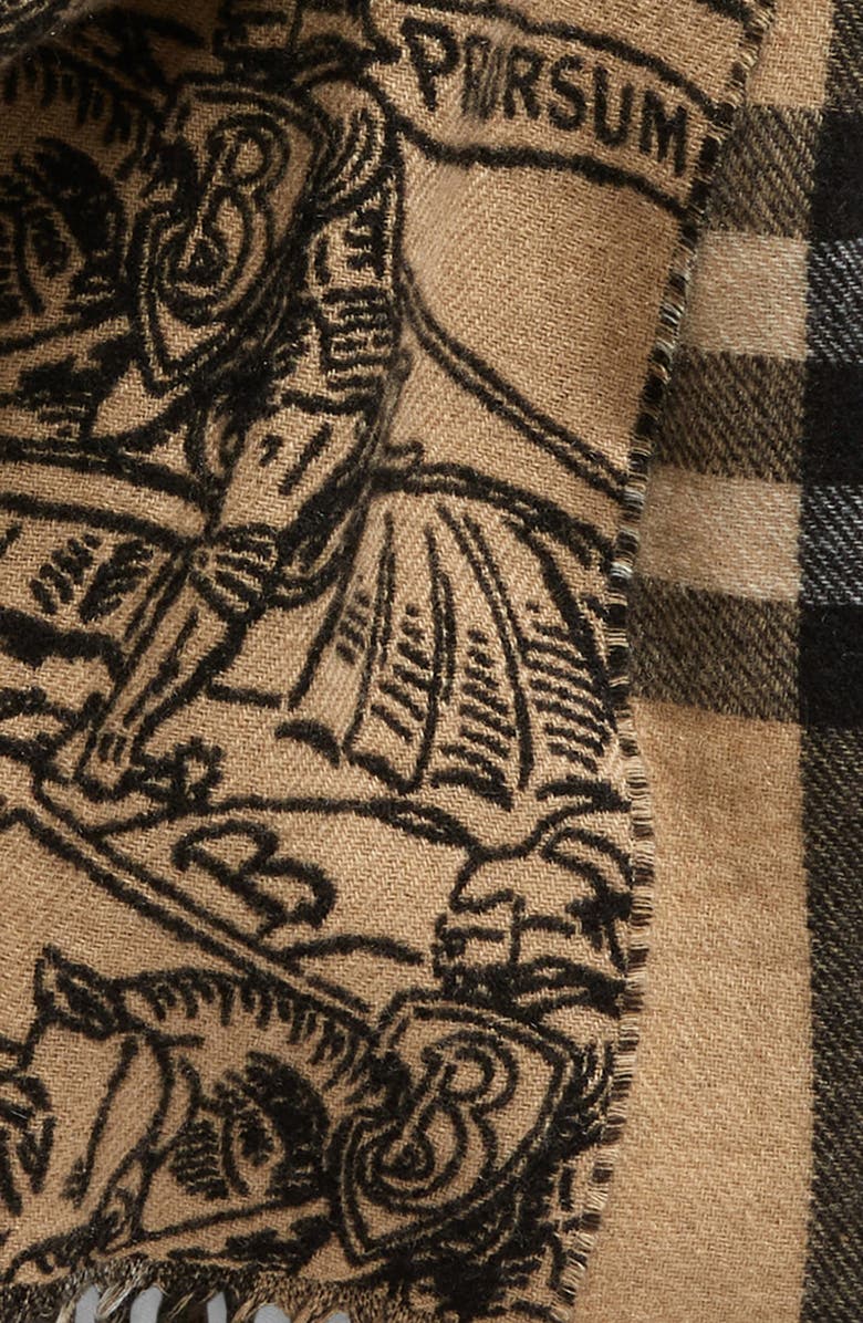 Burberry Equestrian Knight Cashmere Fringe Scarf, Alternate, color, 