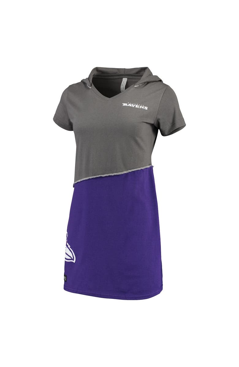 REFRIED APPAREL Women's Refried Apparel Charcoal/Purple Baltimore Ravens Sustainable Hooded Mini Dress, Alternate, color, Charcoal