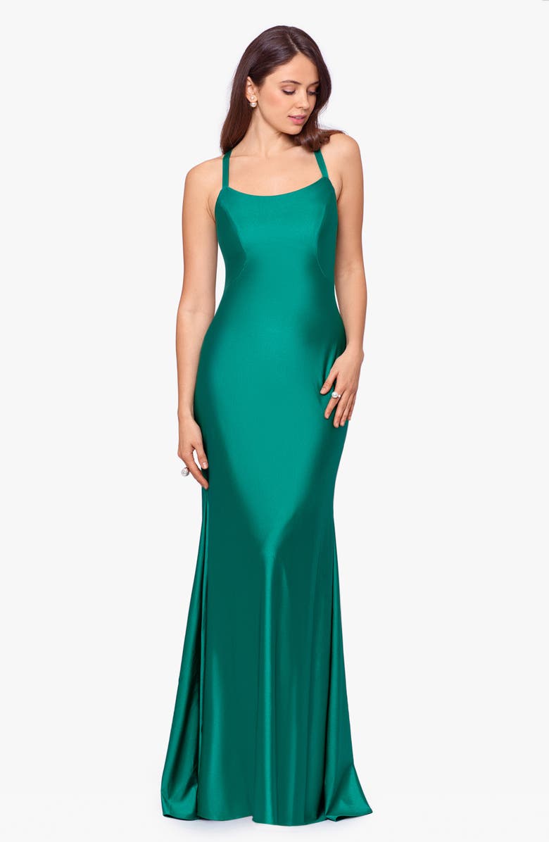 Xscape Evenings Xscape Lace-Up Satin Gown, Alternate, color, 