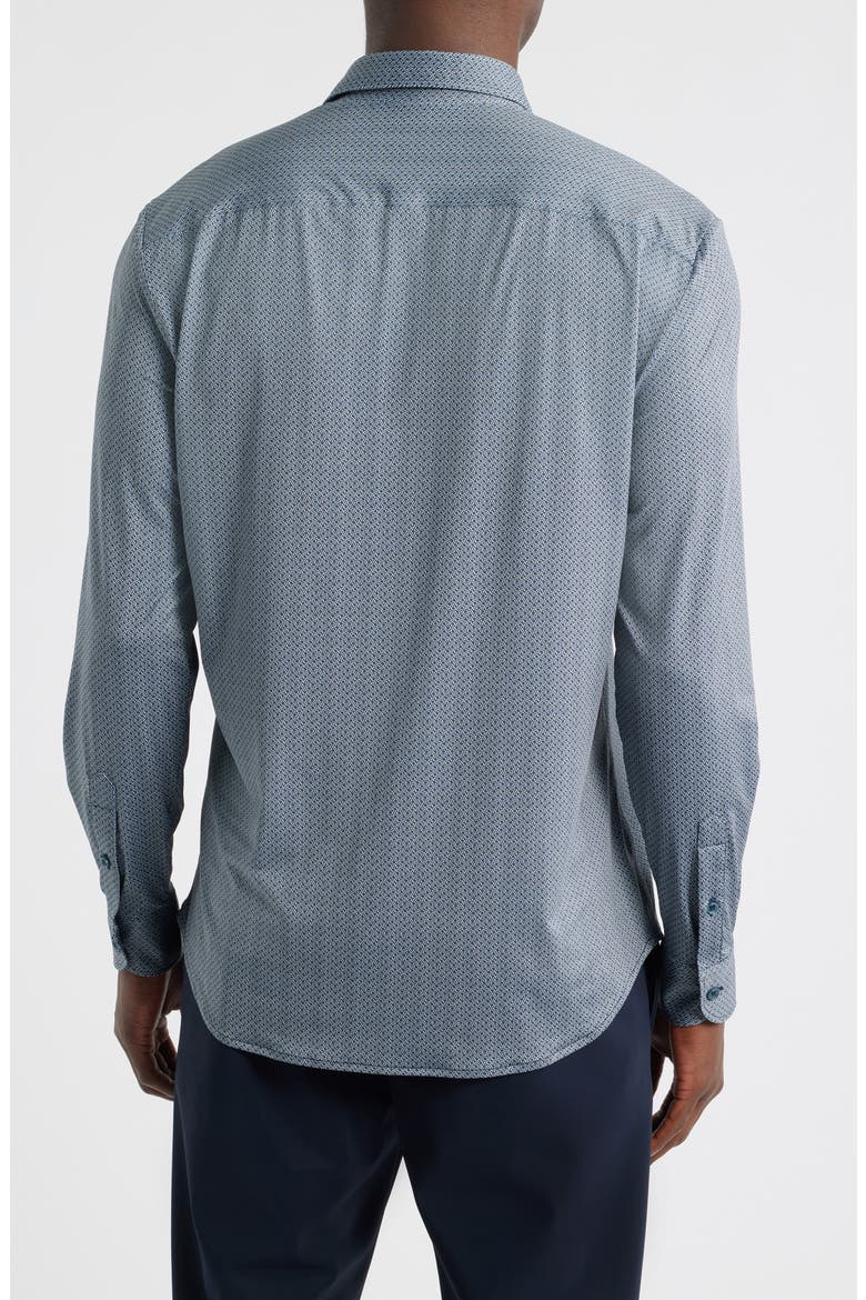 Microprint Stretch Button-Up Shirt, Alternate, color, TEAL