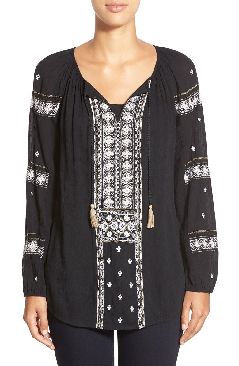 Caslon<sup>®</sup> Embroidered Peasant Tunic Top, Main, color,