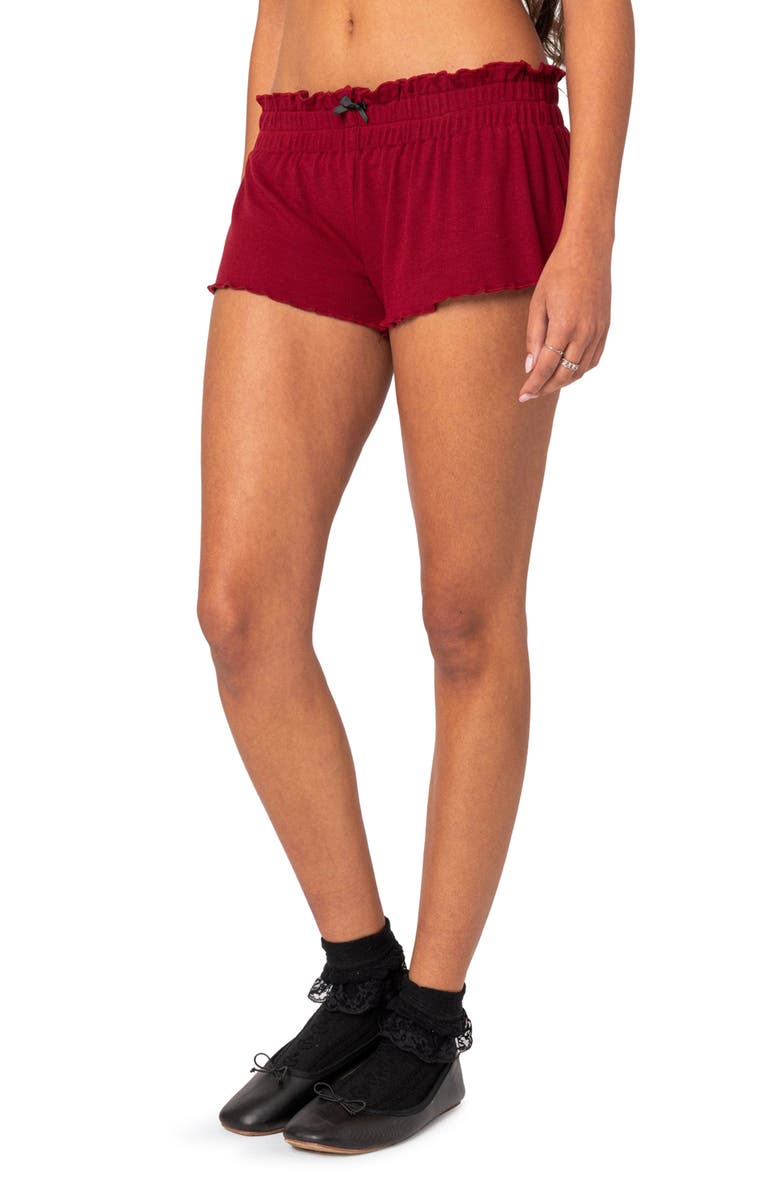 EDIKTED Gilmore Ribbed Shorts, Alternate, color, Burgundy