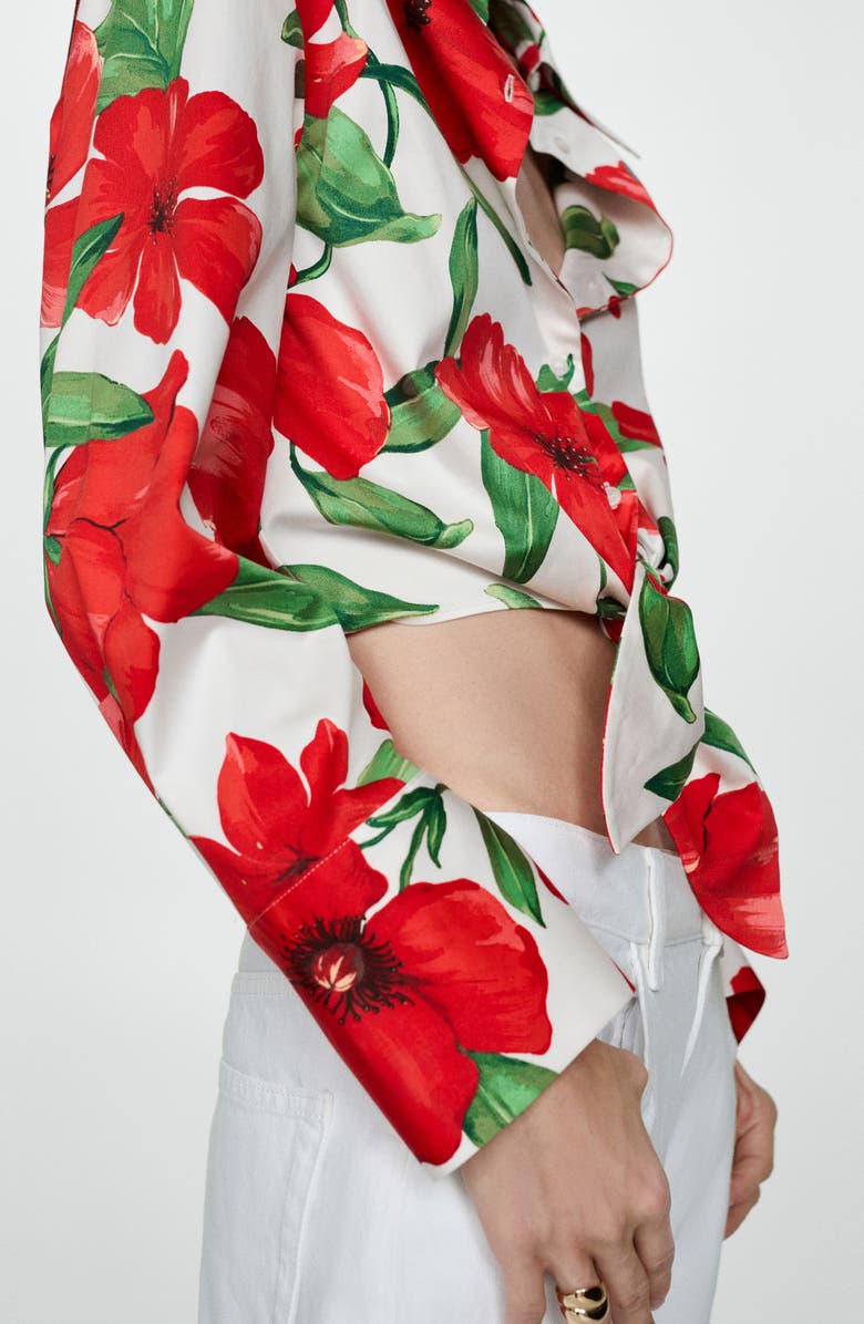 MANGO Floral Tie Front Crop Button-Up Shirt, Alternate, color, 