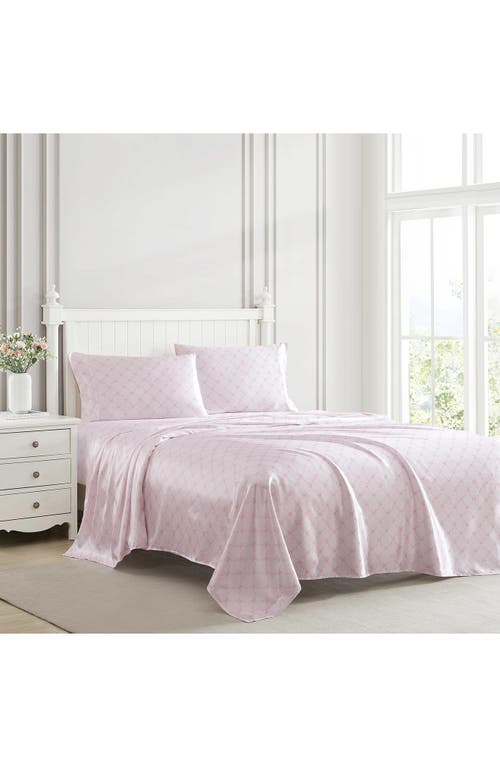 Laura Ashley Bow Ribbon 200 Thread Count Satin Sheet Set In Pink