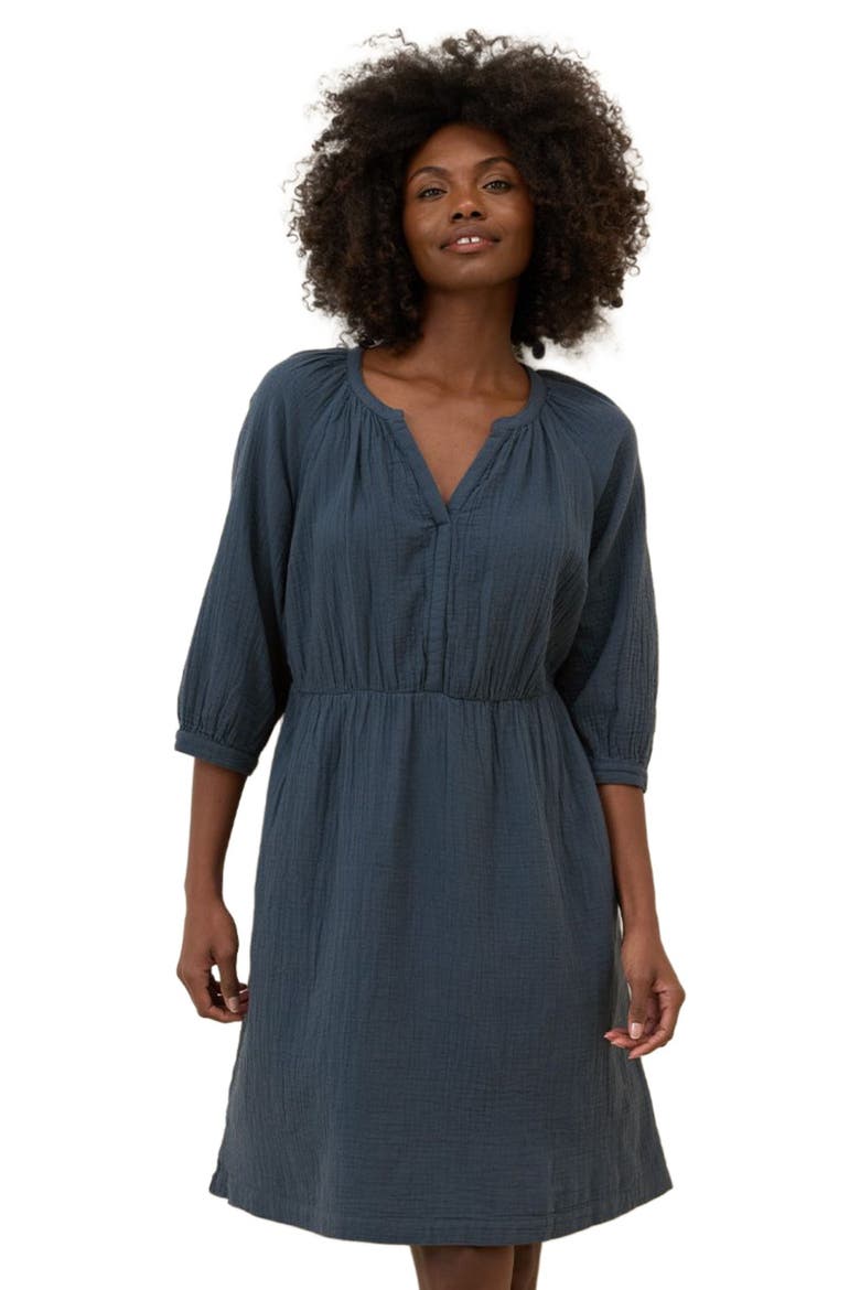 Organic Cotton Coastal Double Gauze Peasant Dress, Main, color, French Navy