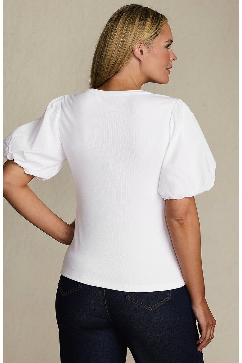 Drapey Rib Puff Sleeve Scoop Neck Top, Alternate, color, White