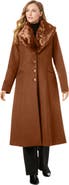 Jessica London Long Wool-Blend Coat With Faux Fur Collar