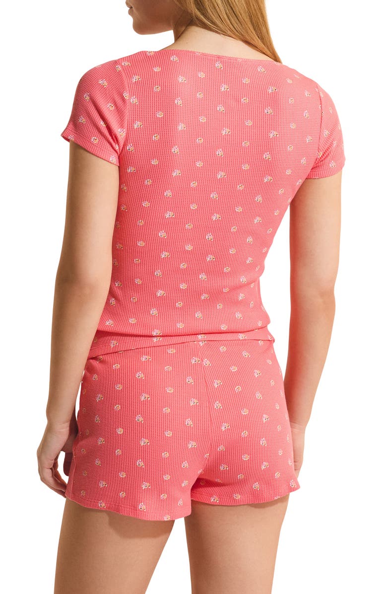 Etam Ondine Waffle Knit Short Sleeve Cotton Pajama Top, Alternate, color, Grenadine
