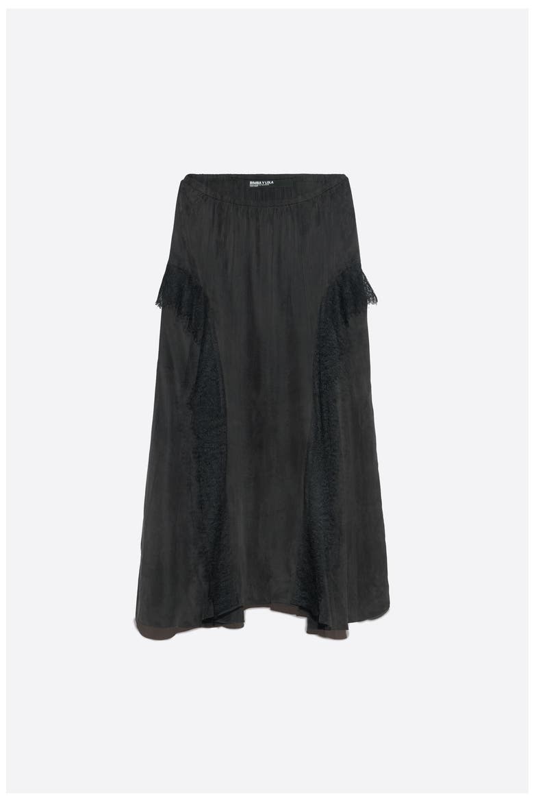 Fluid Midi Skirt with Lace Trim, Alternate, color, WASHED BLACK