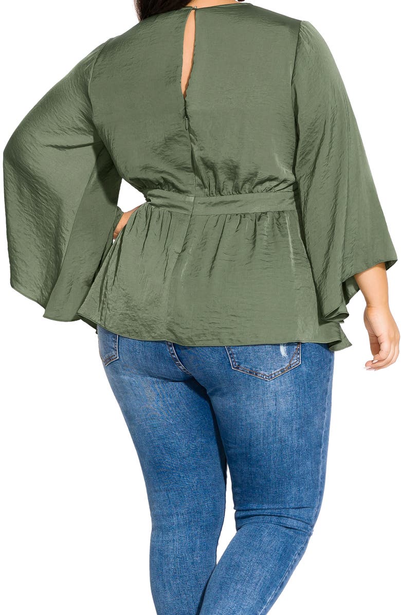 City Chic Bell Sleeve Faux Wrap Top, Alternate, color, 
