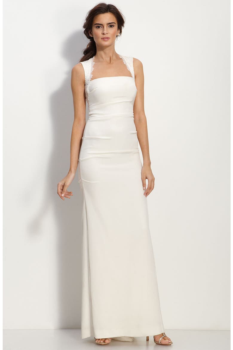 Cutout Back Crêpe de Chine Gown, Main, color, ANTIQUE WHITE