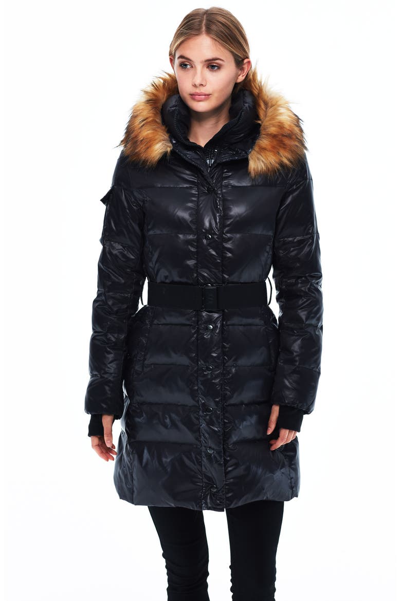 Chalet Water Repellent Puffer Coat with Faux Fur Trim, Alternate, color, JET/ NATURA