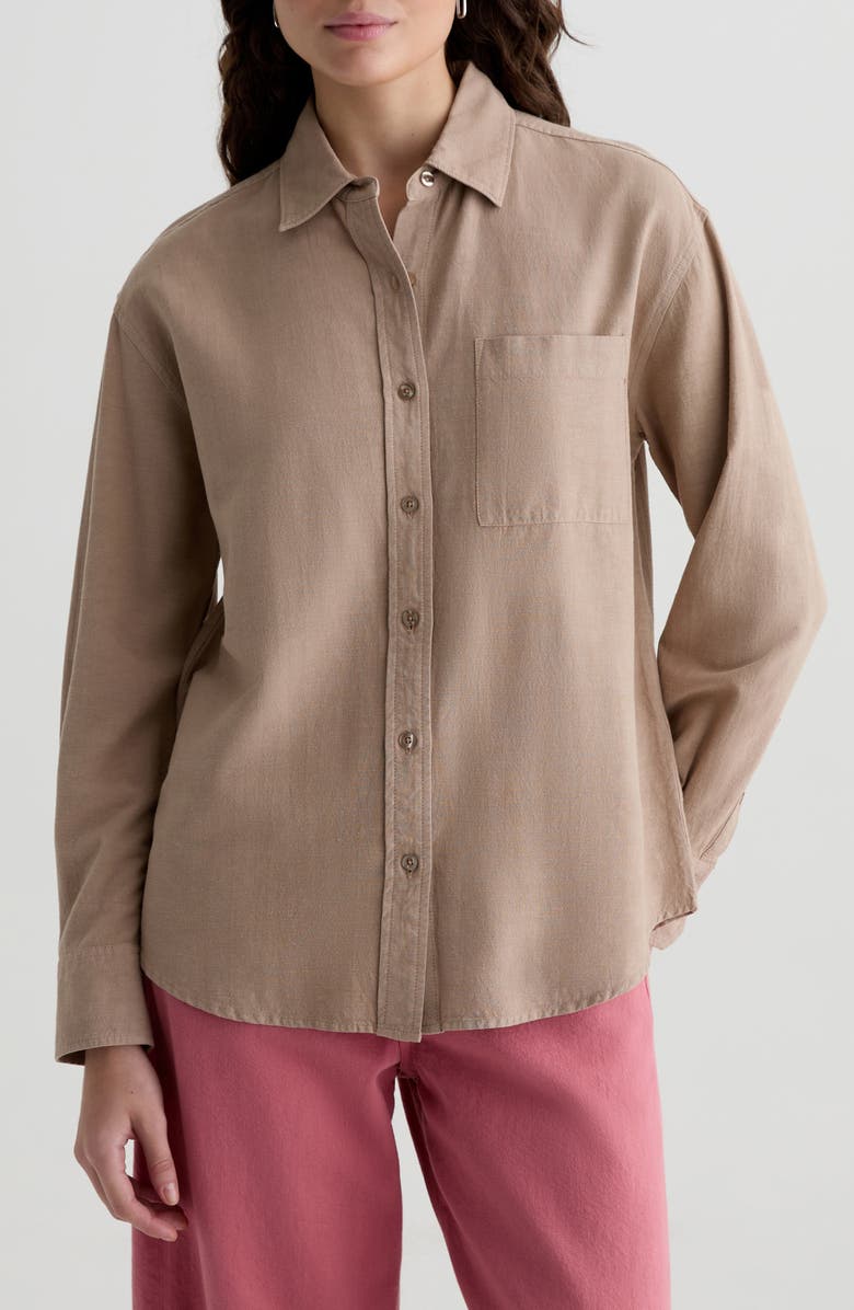 AG Addison Linen Blend Button-Up Shirt, Main, color, Simple Taupe