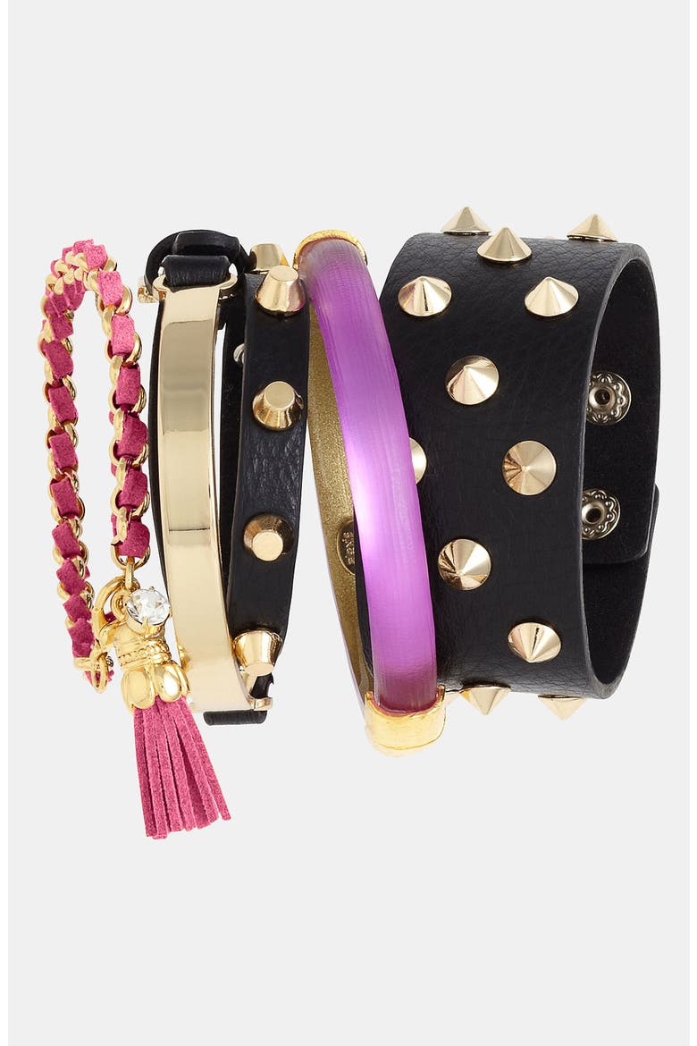 Leather Wrap Bracelet, Alternate, color, BLACK/ GOLD