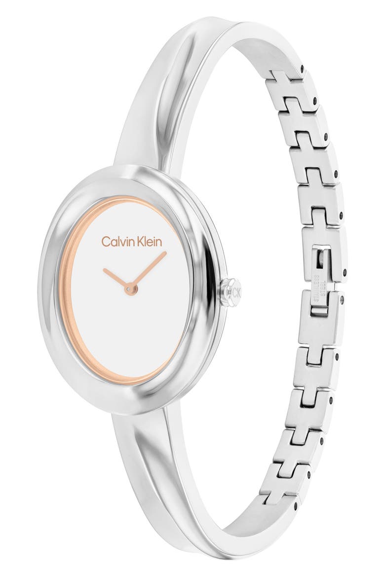 Twisted Bezel Quartz Bangle Watch, 24mm, Main, color, SILVER