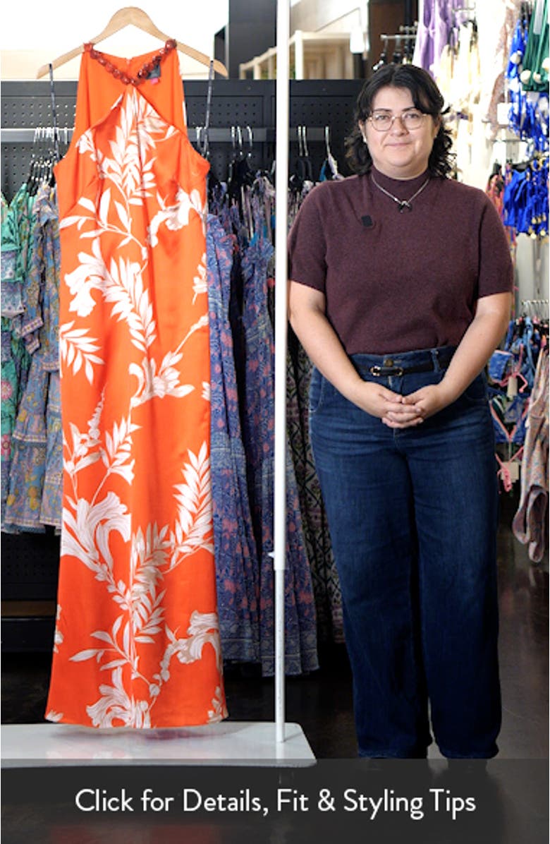 Beaded Halter Neck Satin Gown, sales video thumbnail