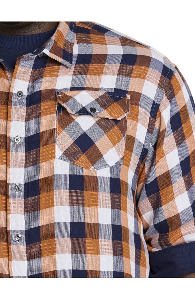True Nation by DXL Plaid Rolled-Sleeve Sport Shirt, Alternate, color, Navy-Glazed Ginger