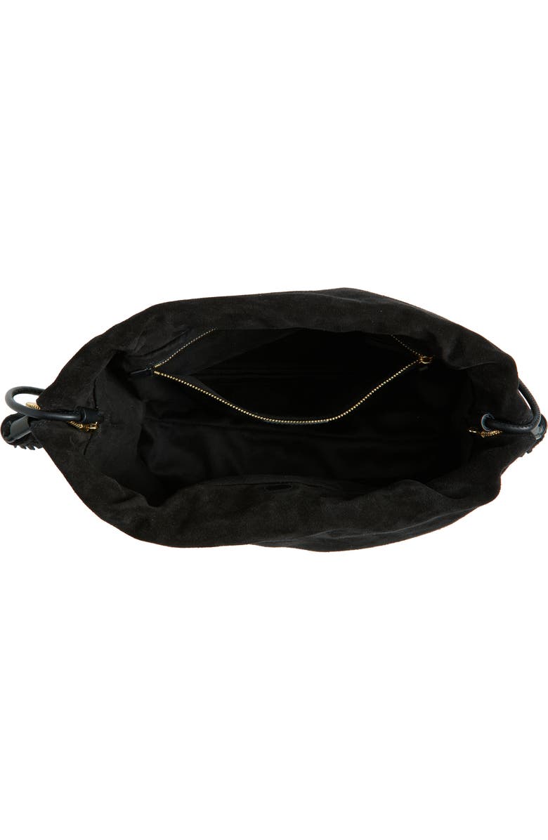 Veronica Beard Stash Suede Shoulder Bag, Alternate, color, Black